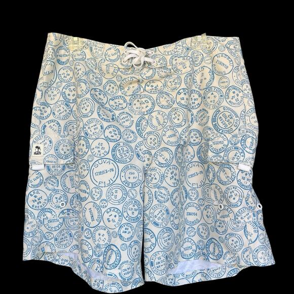Island Company Board Shorts Mens 34 Postmark Drawstring Pockets Swimwear Blue - Picture 1 of 10